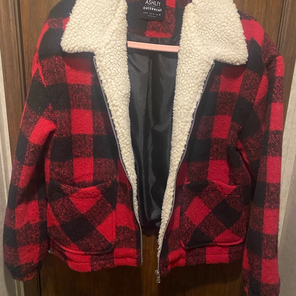 Ashley By 26 International Red and Black Checkered Teddy Jacket